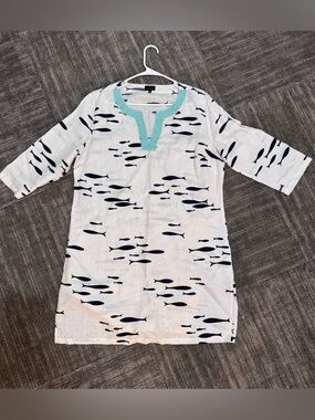 Talbots Fish Print Tunic Dress Coastal Summer Vibes Large Vacation Beach